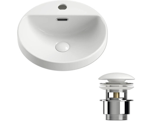 Keramické umývadlo a odtoková súprava pre kúpeľňu.