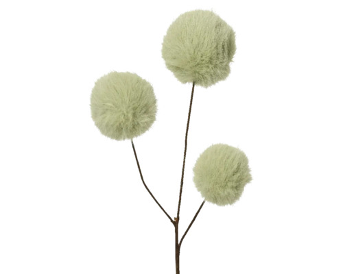 Umelá vianočná dekorácia fluffy zelená 70 cm Dekoratívna vetva s tromi okrúhlymi, chlpatými kvetnými hlavami.