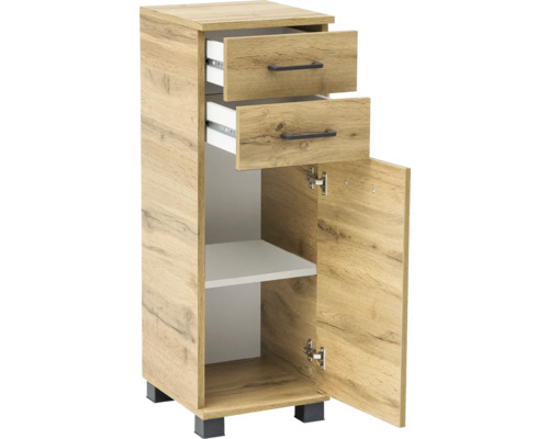 Kúpeľňová skrinka s dvoma zásuvkami a jednými dvierkami