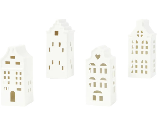 Dekorácia domček porcelánový 14 cm biely, rôzne druhy Dekoratívne domčeky z keramiky pre vianočnú atmosféru