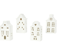 Štyri biele keramické domčeky na čajové sviečky s okennými otvormi