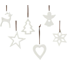 Vianočné ozdoby na stromček s jeleňom, stromom, anjelom, hviezdou, snehovou vločkou a srdcom