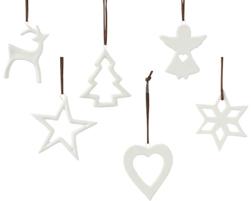 Vianočná ozdoba hviezda/anjel porcelánová 9 cm biela 1 ks Vianočné ozdoby na stromček s jeleňom, stromom, anjelom, hviezdou, snehovou vločkou a srdcom