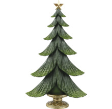 Dekoratívny vianočný stromček so zlatou hviezdou ako špičkou na zlatom podstavci