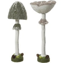 Dve dekoratívne figúrky húb s machom a šiškami