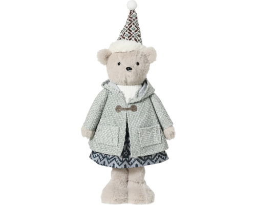 Plyšový medvedík s kabátom a čiapkou