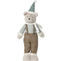 Plyšový medveď s čiapkou a traky ako dekorácia