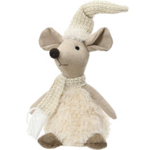 Dekoratívna látková myš s čiapkou a šálom