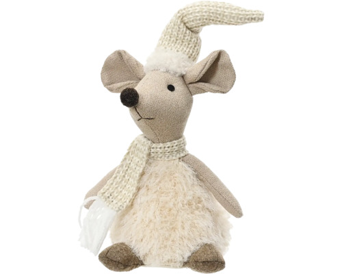Dekoratívna figúrka myška textilná 29 cm Dekoratívna látková myš s čiapkou a šálom