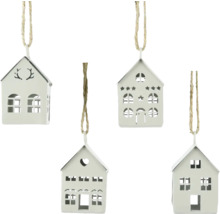 Dekoratívne závesné domčeky z kovu so šnúrkou, sada štyroch kusov