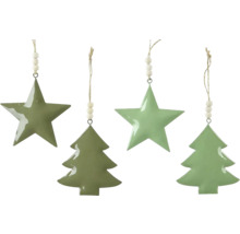 Dekoratívne zelené hviezdy a vianočné stromčeky ako ozdoby na vianočný stromček
