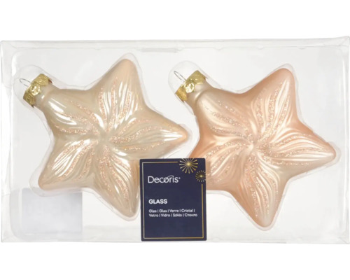 Vianočné ozdoby hviezdy 10 cm broskyňová perleť 2 ks Dve sklenené hviezdy ako vianočná ozdoba v balení