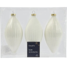 Sada troch sklenených vianočných ozdôb v tvare kvapky s rebrovaním