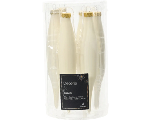 Vianočné ozdoby tvar cencúle 15 cm krémové 6 ks Šesť sklenených vianočných gúľ v tvare kvapky v balení