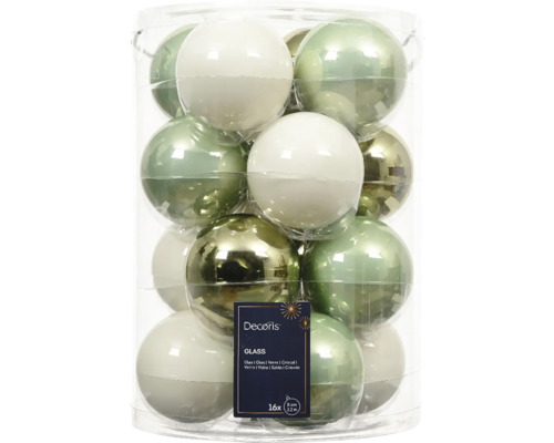 Sada šestnástich sklenených vianočných gúľ s priemerom osem centimetrov