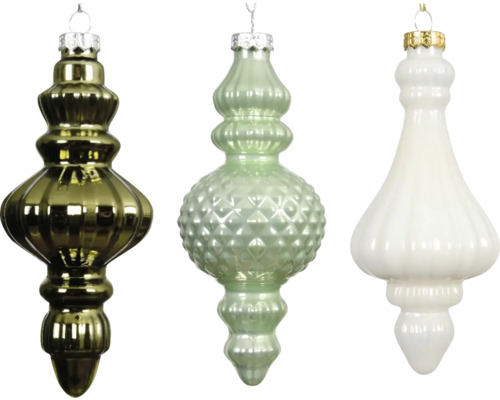 Vianočné ozdoby s ornamentmi 15 cm 12 ks, mix farieb Tri rôzne ozdobné prívesky na vianočný stromček