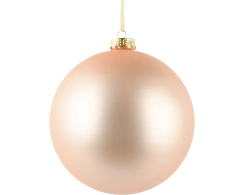 Vianočná ozdoba sklenená guľa Ø 15 cm broskyňová farba Vianočná ozdoba s očkom na zavesenie
