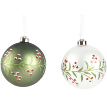 Dve vianočné ozdoby s motívom bobúľ a listov