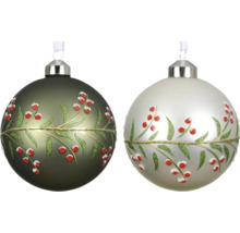 Dve vianočné gule s dekorom vetvičky s bobuľami