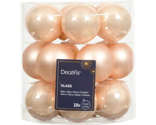 Vianočné ozdoby sklenené gule broskyňová perleť 18 ks Balenie 18 sklenených vianočných gúľ, priemer približne 4 cm