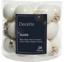 Balenie 24 bielych sklenených vianočných gúľ