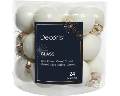 Vianočné ozdoby sklenené gule Ø 2 cm biele 24 ks Balenie 24 bielych sklenených vianočných gúľ