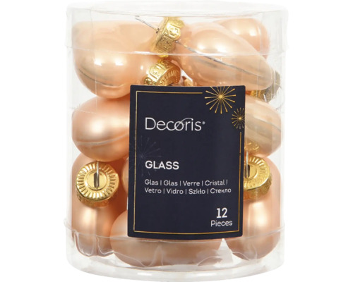 Vianočné ozdoby srdce sklenené 4 cm broskyňová perleť 12 ks Sada 12 sklenených vianočných gúľ v tvare vajca Decoris