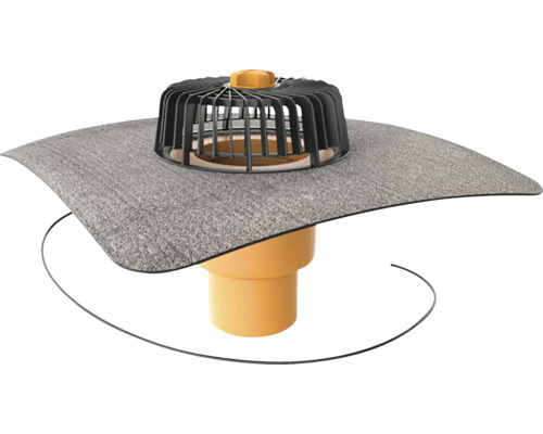 Strešný vpust s košom na lístie a bitúmenovou pripojovacou manžetou