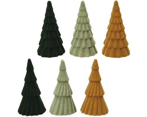 Dekoratívna figúrka vianočný stromček 30 cm Dekoratívne vianočné stromčeky z vločkovaného plastu, sada šiestich kusov