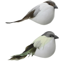 Dva dekoratívne umelé vtáky s perím