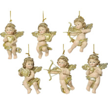 Šesť anjelských príveskov so srdcom a šípom na vianočné dekorácie