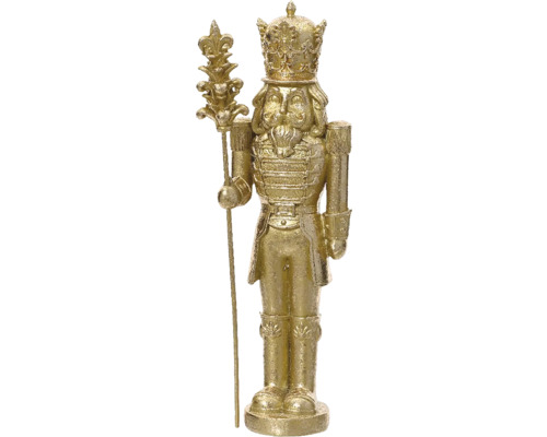 Figúrka Luskáčik polyresin 26 cm Zlatý luskáčik s korunou a žezlom