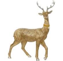 Dekoratívny zlatý jeleň s parožím ako vianočná dekorácia
