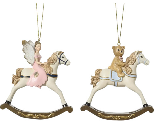 Dve ozdoby hojdacieho koňa s vílou a figúrkou medvedíka
