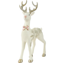 Ozdobný jeleň s parožím a mašľou ako vianočná dekorácia