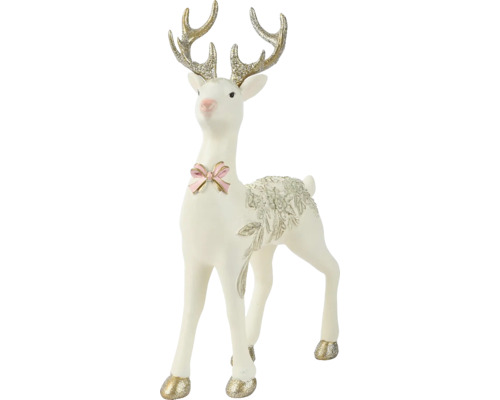 Dekoratívna figúrka jeleň polyresin 28 cm Ozdobný jeleň s parožím a mašľou ako vianočná dekorácia