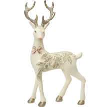 Dekoratívny jeleň s mašľou a trblietavým parožím na Vianoce