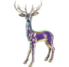 Dekoratívny jeleň s flitrami a parožím ako vianočná dekorácia