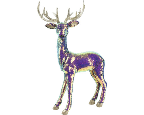 Dekoratívny jeleň s flitrami a parožím ako vianočná dekorácia