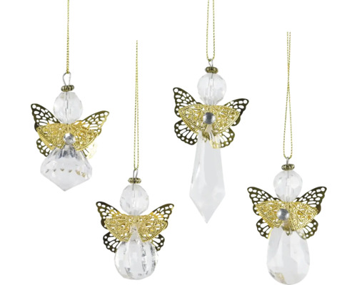 Štyri anjelské vianočné ozdoby so krídlami a šnúrkami na zavesenie