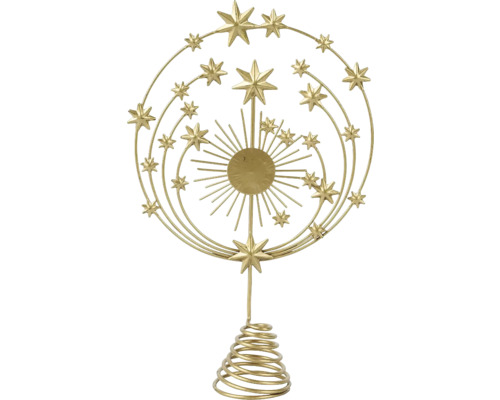 Vianočná špička na stromček hviezdna obloha zlatá Kovová špička na vianočný stromček s motívom hviezd a slnka