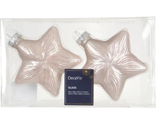 Vianočné ozdoby hviezdy 10 cm ružová perleť 2 ks Dve sklenené hviezdy na ozdobu v balení