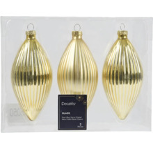 Sada troch zlatých ryhovaných sklenených vianočných ozdôb