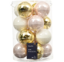 Sada 16 sklenených vianočných gúľ v zlatej, krémovej a ružovej farbe