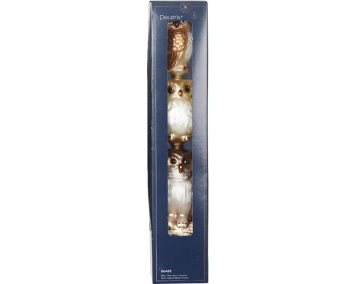 Sklenené ozdoby na stromček Decoris sovy v krabici