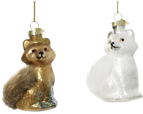 Vianočná ozdoba líška sklenená 8 cm, rôzne farby Dve zvieracie vianočné ozdoby