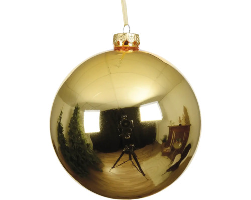 Vianočná ozdoba sklenená guľa Ø 15 cm lesklá zlatá Zlatá vianočná guľa so závesom