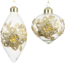 Dve sklenené vianočné gule s kvetinovým dekorom