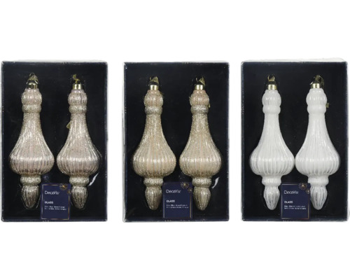 Vianočné ozdoby sklenené Ø 6 x 17 cm 2 ks, rôzne farby Tri balenia sklenených vianočných ozdôb v tvare kvapky