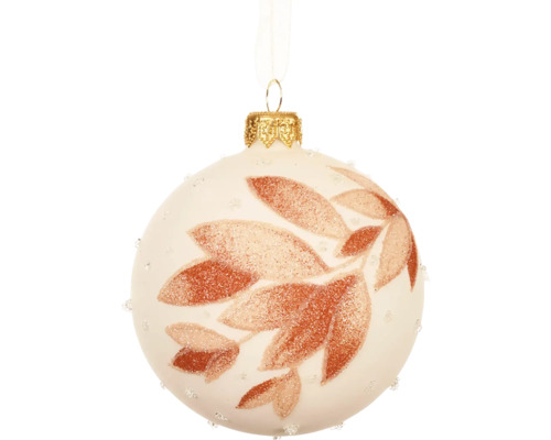 Vianočné ozdoby sklenené gule motív vetvy Ø 8 cm červeno-biele Vianočná ozdoba s listovým vzorom